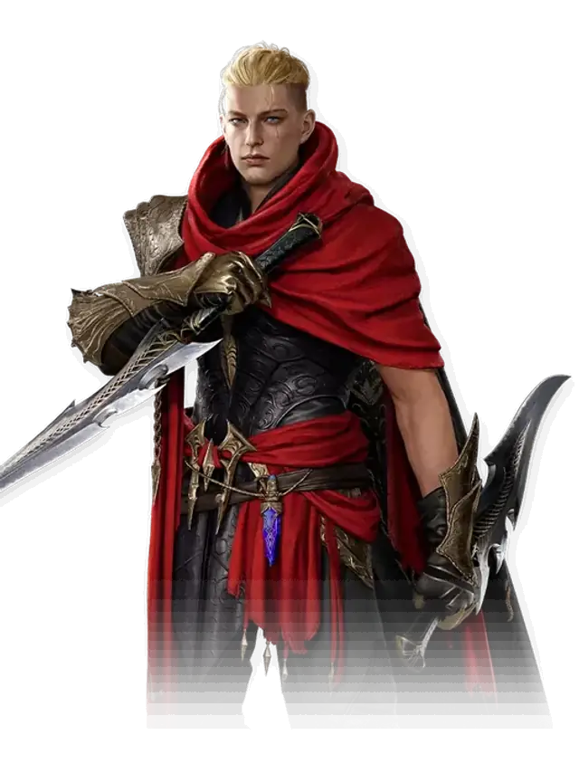 Render oficial de Assassin: asesino de capa roja con espada y daga
