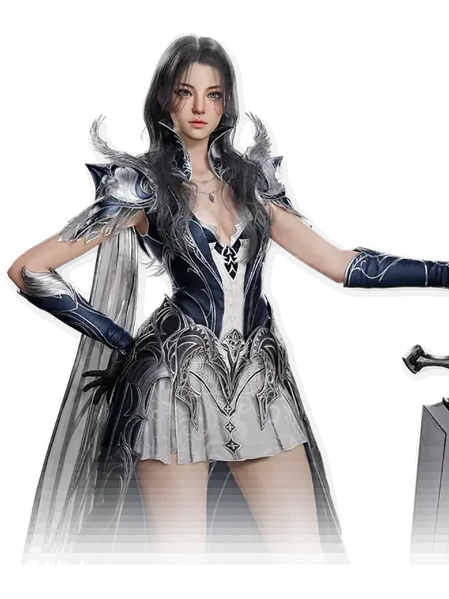 Render oficial de Gladiator: guerrera de armadura plateada con espadón