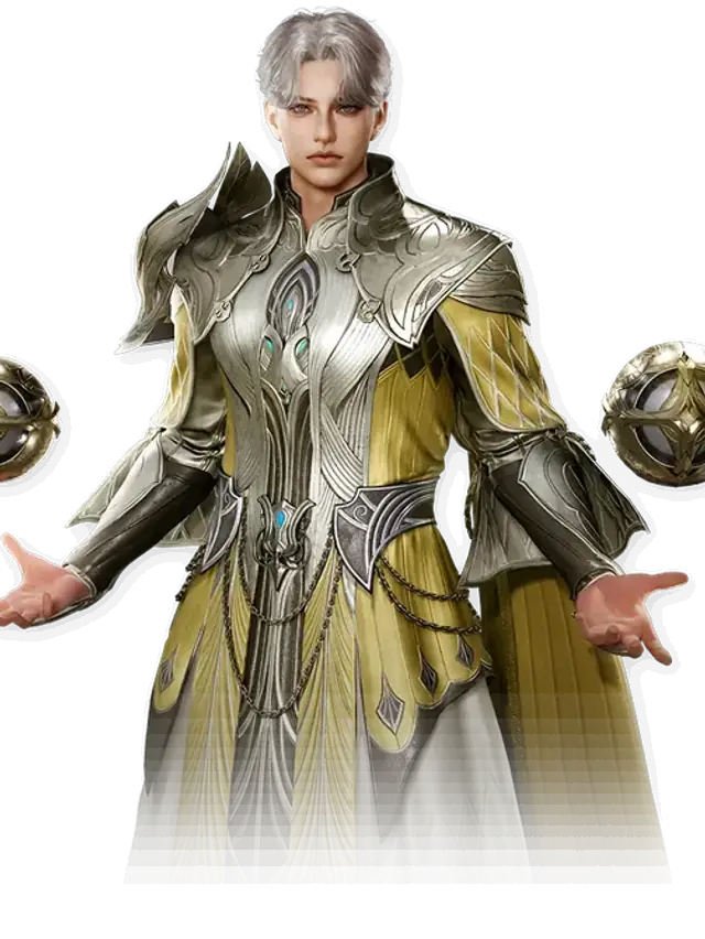 Render oficial de Spiritmaster: invocador de túnica azul y dorada